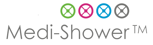 medi-shower name with four insert icons
